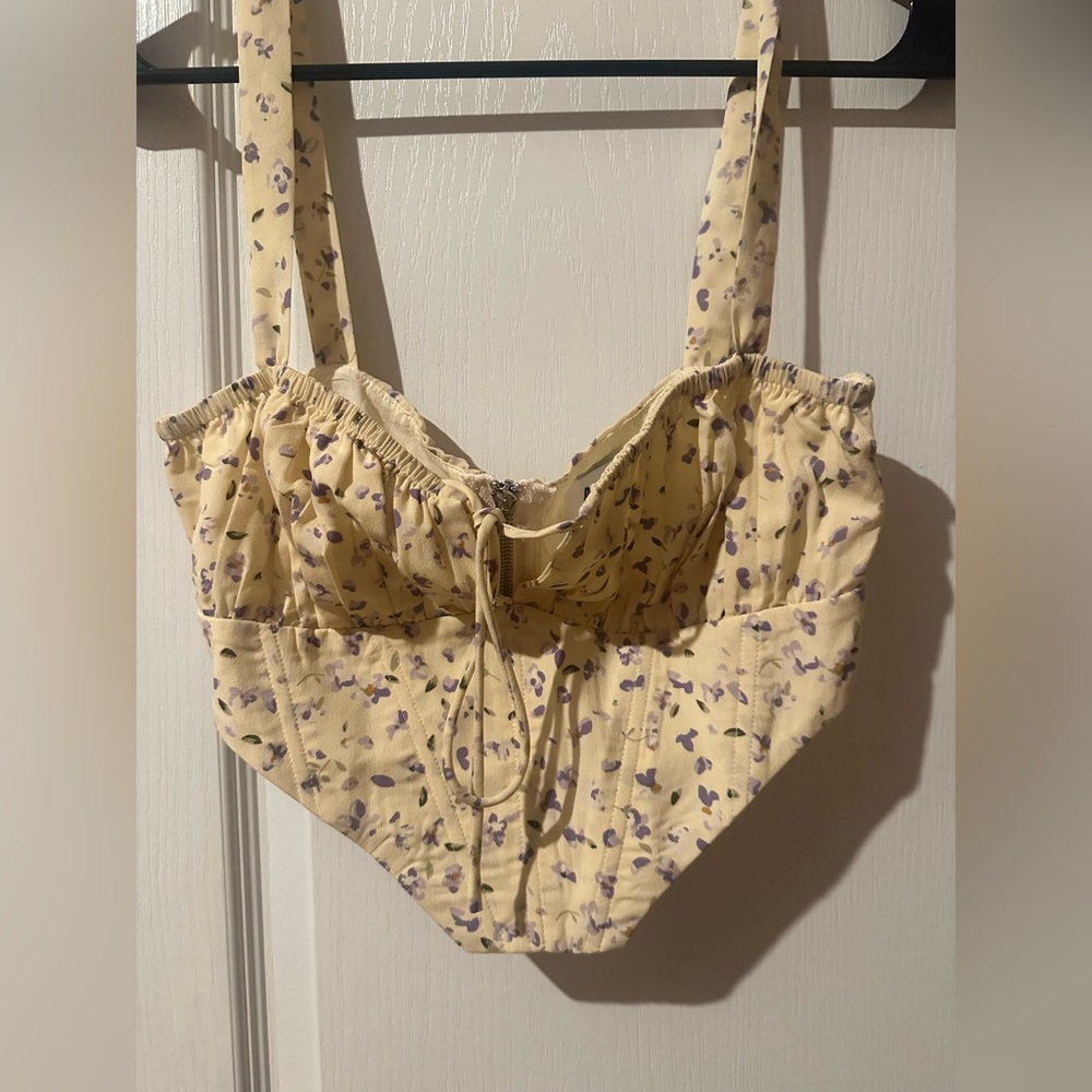 Pastel Yellow Floral Crop Top NWOT